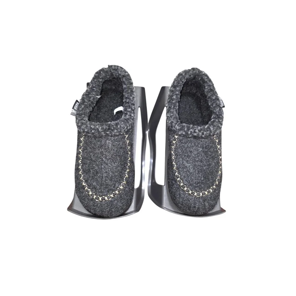 Kamik Kids 2 Gray Wool Blend‎ Slip-On Moccasin-Style Slippers Faux Fur Lining